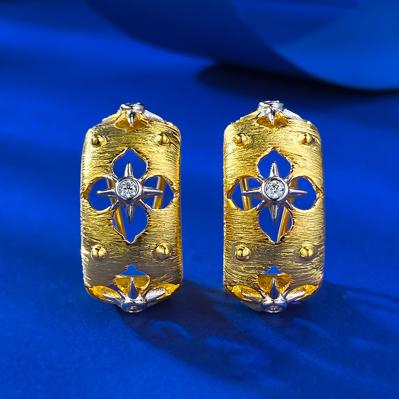 New Italian Handcrafted Gold Filigree Earrings with Floral Design for Women