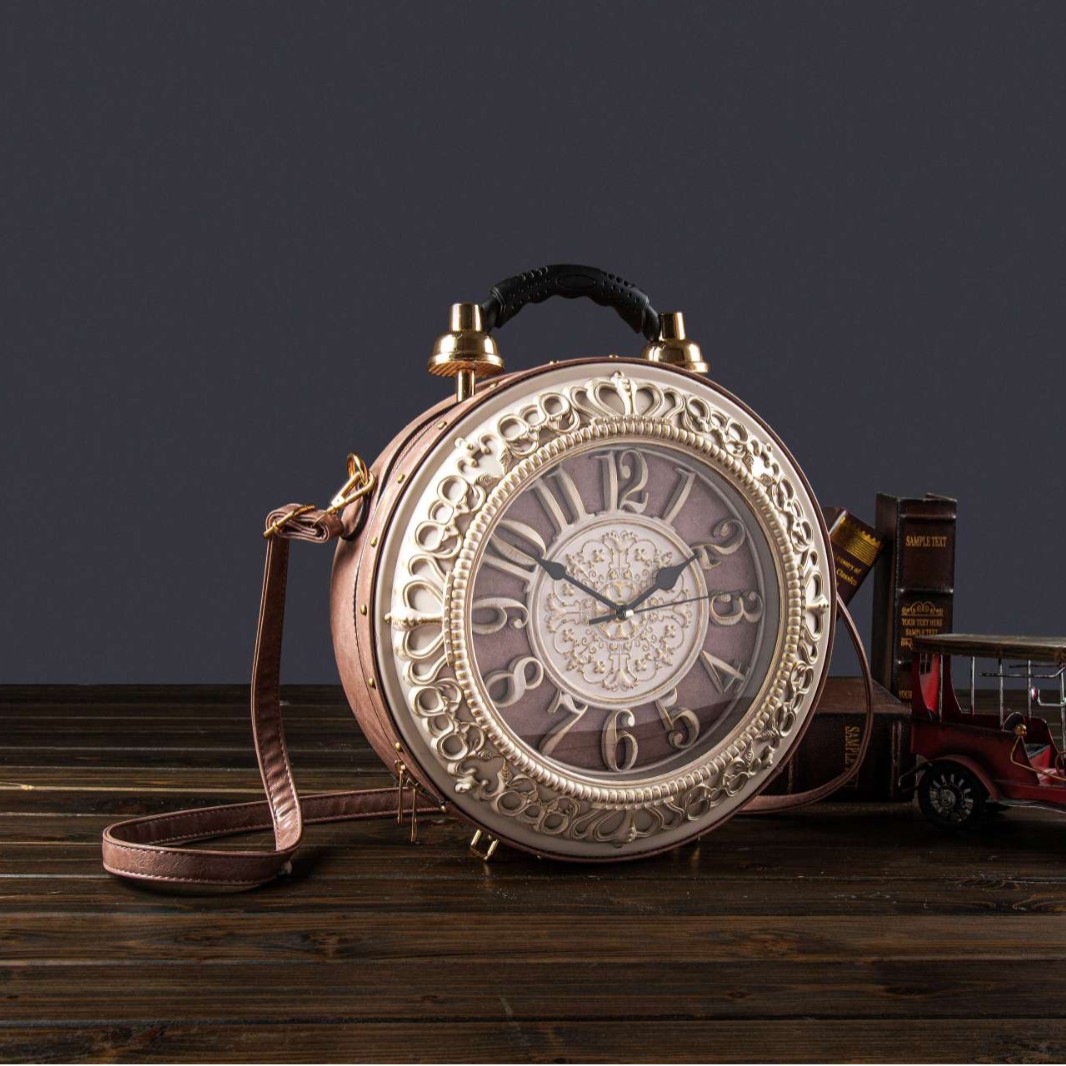 Personalized, fashionable, retro clock diagonal cross bag, Roman creative clock shaped handbag