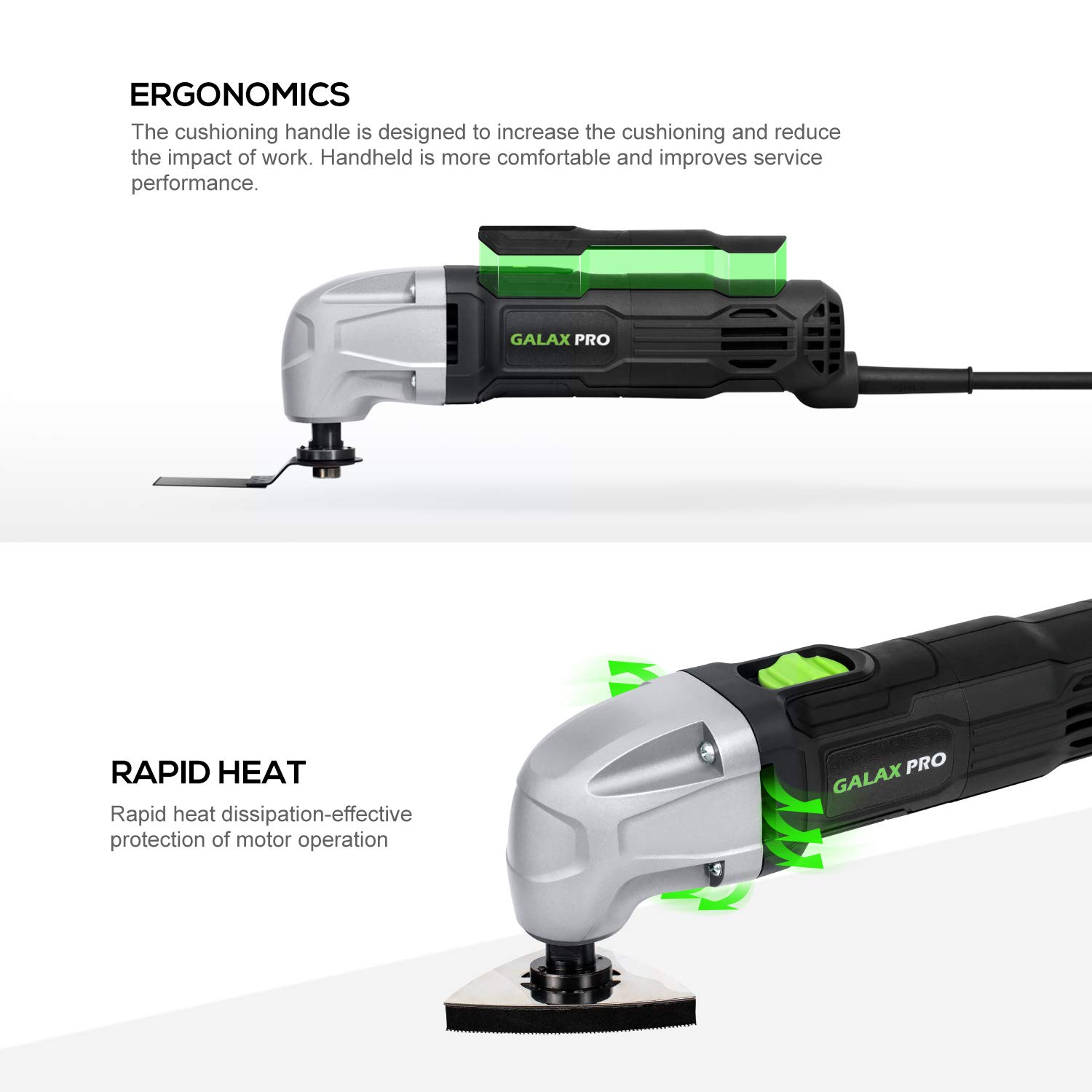 GALAX PRO 22000 OPM 1.5A Oscillating Multi Tool 3 Degree Oscillating Angle with 3 Pieces Saw Blades 1 Piece Semi Circle Blade Sanding Plate 6 Pieces S