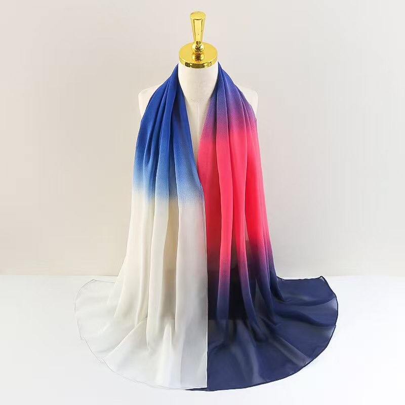 T762 silk scarf pearl chiffon long scarf gradient color scarf light sunscreen travel shawl headband beach towel female