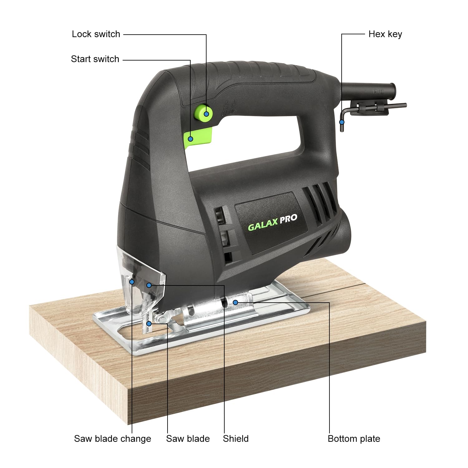 GALAX PRO 3.3Amp Jig Saw 3000 RPM No Load Speed Jigsaw with Lock-on Button Cutting Angle 45 Degree 2pcs Cutting Blades
