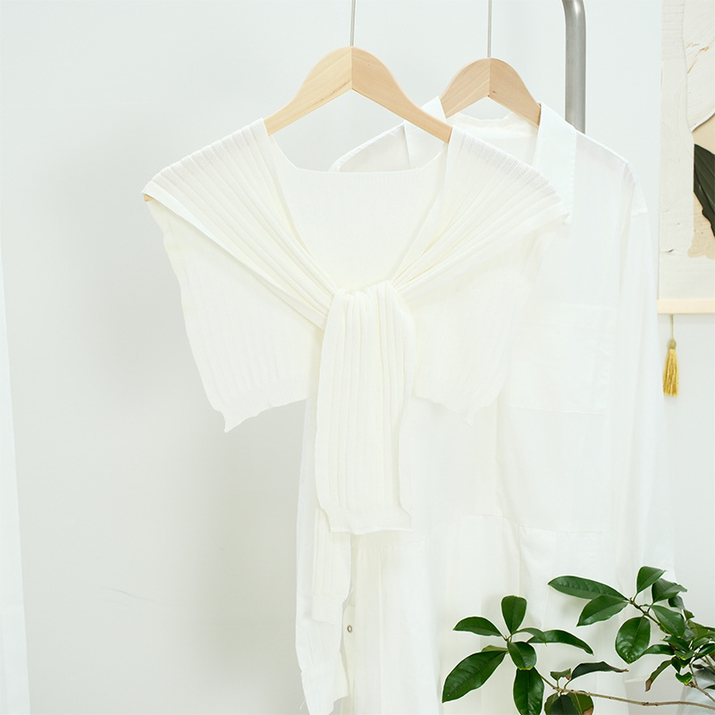 K786 Korean version of solid color striped ice silk shawl female thin style net celebrity matching air-conditioned room office false collar sunscreen 