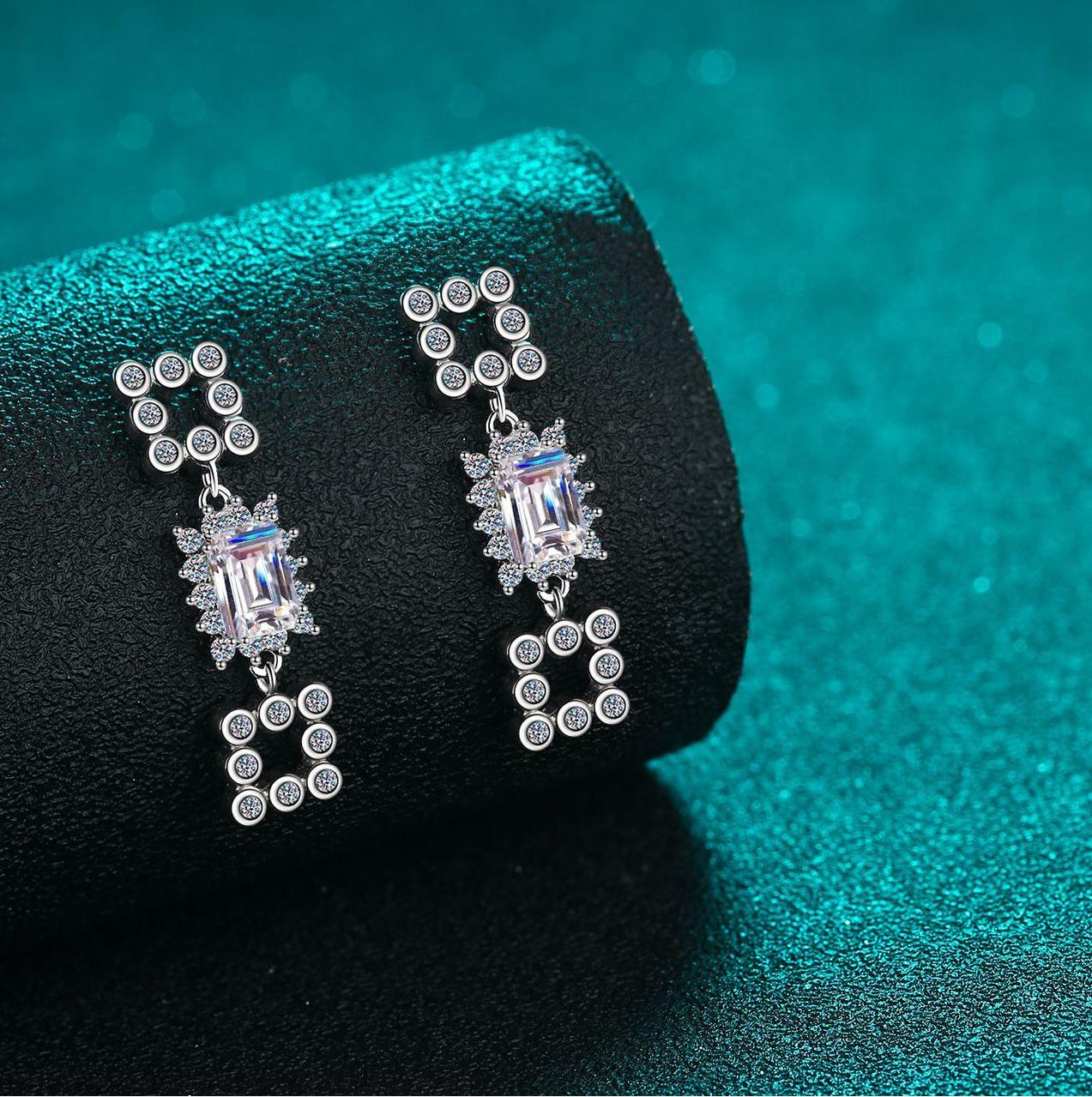 S925 Sterling Silver Moissanite Drop Earrings with Full Rhinestone Design - Elegant and Simple