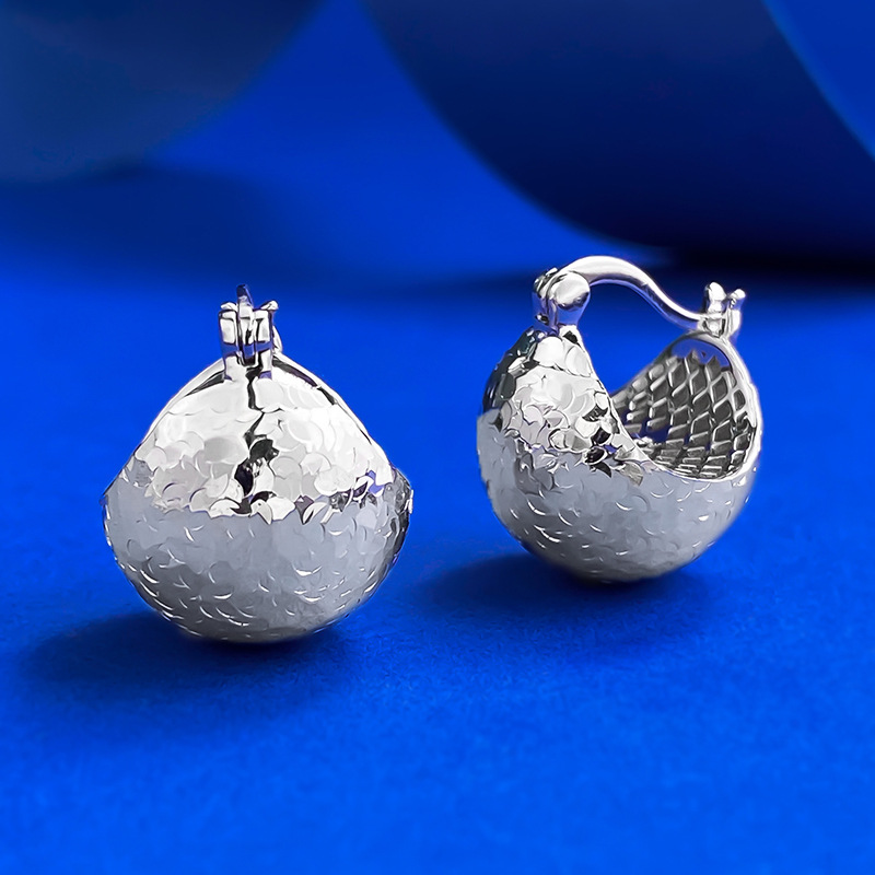 S925 Sterling Silver Hammered Finish Ball Earrings, Elegant and Modern Design, Perfect for Daily Wear and Special Occasions
