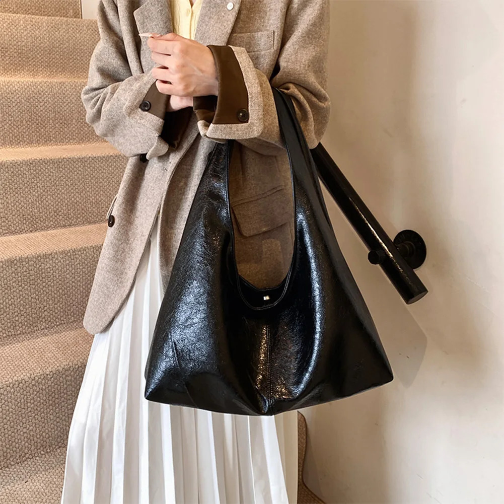 Vintage Shoulder Bags for Women Large Hobo Shopper Bag Solid Color Soft PU Leather Underarm Handbag Purse Ladies Travel Tote Bag 250520