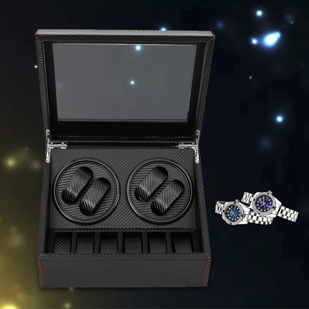 Mechanical Watch Winder NonMagnetic Box 4 Display Compartments 6 Storage Slots Quiet Motor 250515