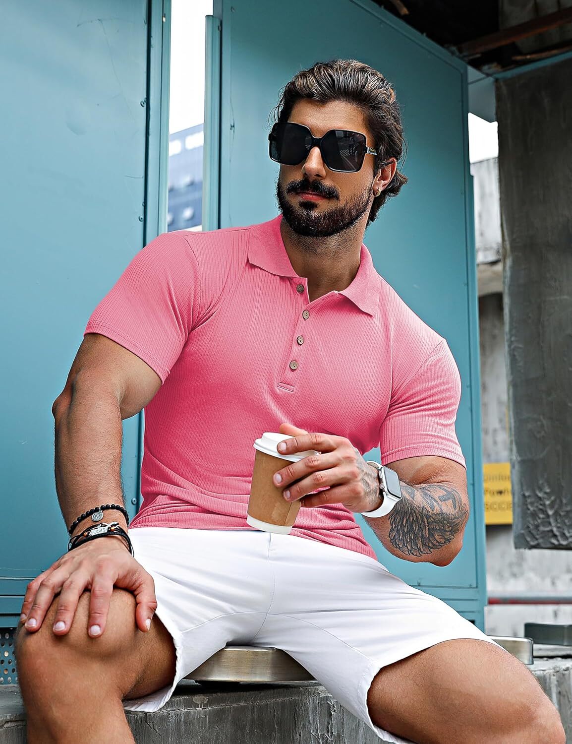 Mens Polo shirt Men's Muscle T Shirts Stretch Short Sleeve Workout Tee Casual Slim Fit tshirt Casual tops summer clothes
