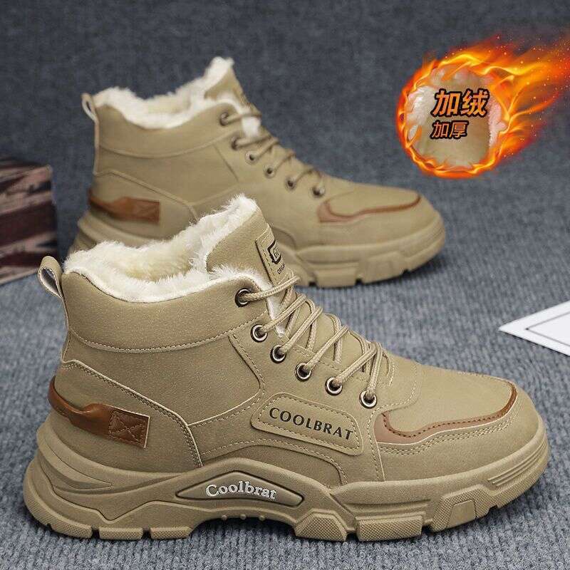 High top men's 2025 new workwear style outdoor hiking summer with added fleece cotton shoes labor protection construction site Martin boots