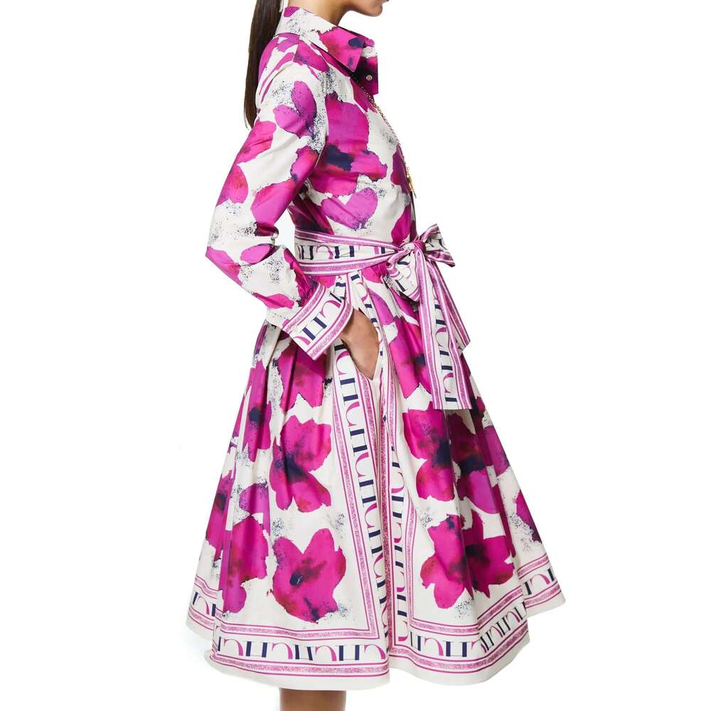 CHCH Women Vintage Print Maxi Dress Elegant Long Sleeves High Split Slim Dresses 2024 New Lady Vocation Vestidos
