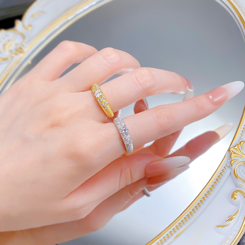 S925 Sterling Silver Gold Plated Starry Sky Ring, Elegant Luxury, Minimalist, Unique, High-end, for Special Occasions.