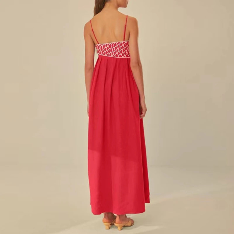 3D Fish Shaped Embroidery Pleated Sling Dress Women Spring Strapless Hollow Party Long Dress Summer Backless Side Zip Boho Dress 250519