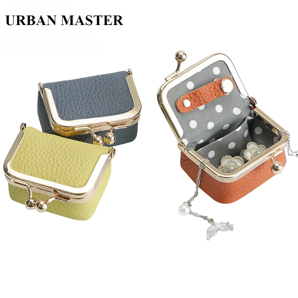 Genuine Leather Mini Coin Purse, Solid Color Kiss Lock Change Pouch, Casual Style Small Storage Bag for Women 1894