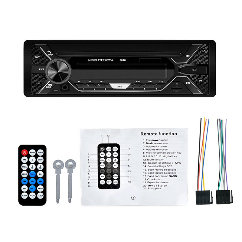 Universal Car Radio Audio 12-24V Truck Bluetooth Stereo MP3 Player FM Receiver 60Wx4 With Colorful Lights AUX/USB/TF Card Auto Kit