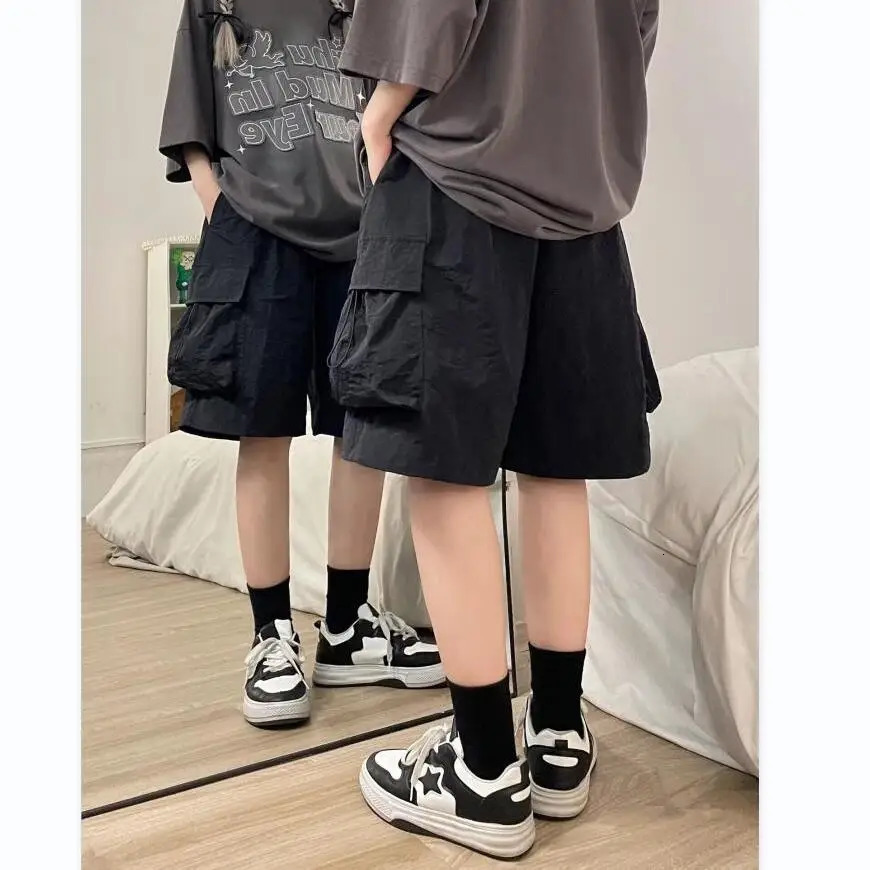 Mens Fashion Elastic Waist Pocket Ice Silk Sports Casual Loose Five-part Shorts 250519