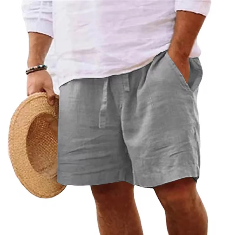 Mens Cotton Solid Color Short Lightweight Gym Pants Linen Beach Shorts Men Jogging Sport Large Short Homme 250529