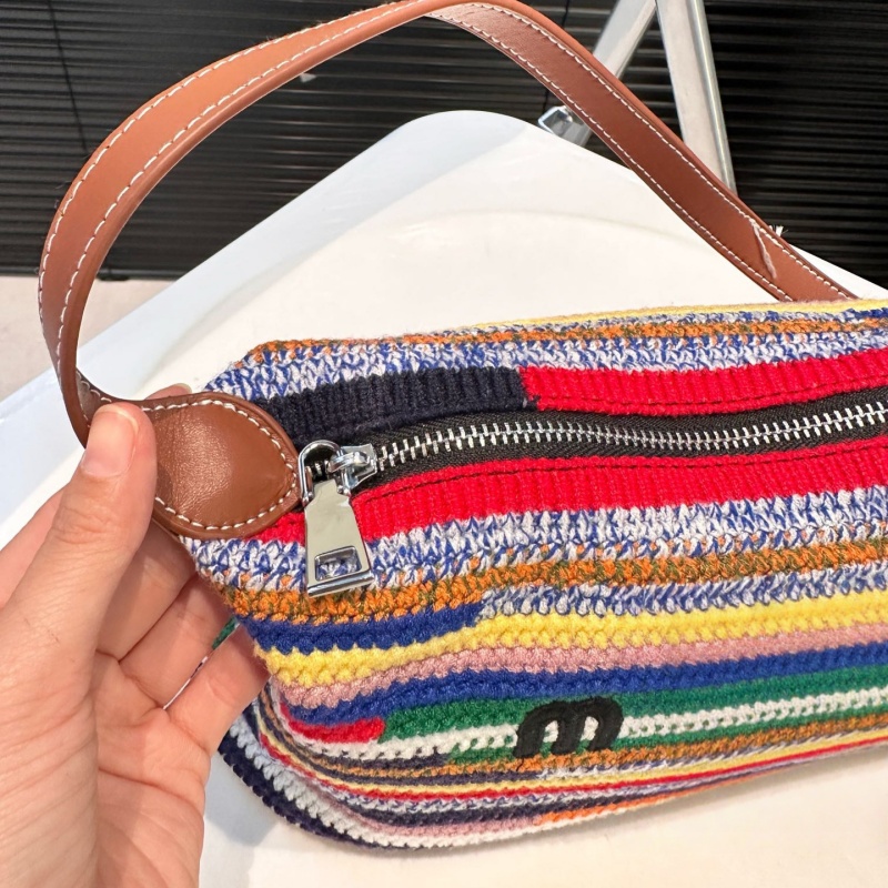 Dainty bags for women designer shoulder bag multicolor rainbow stripes underarm handbag wool thread crochet weaving purse xb226