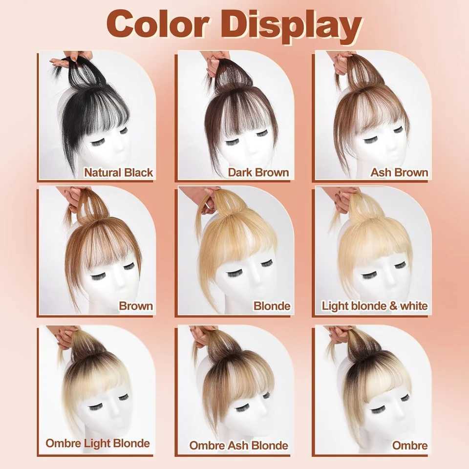 Ombre Brown to Blonde Clip 100% Real Human Wispy Hair Pieces 3 Secure Clips in Full Fringe Fake Bangs S25521