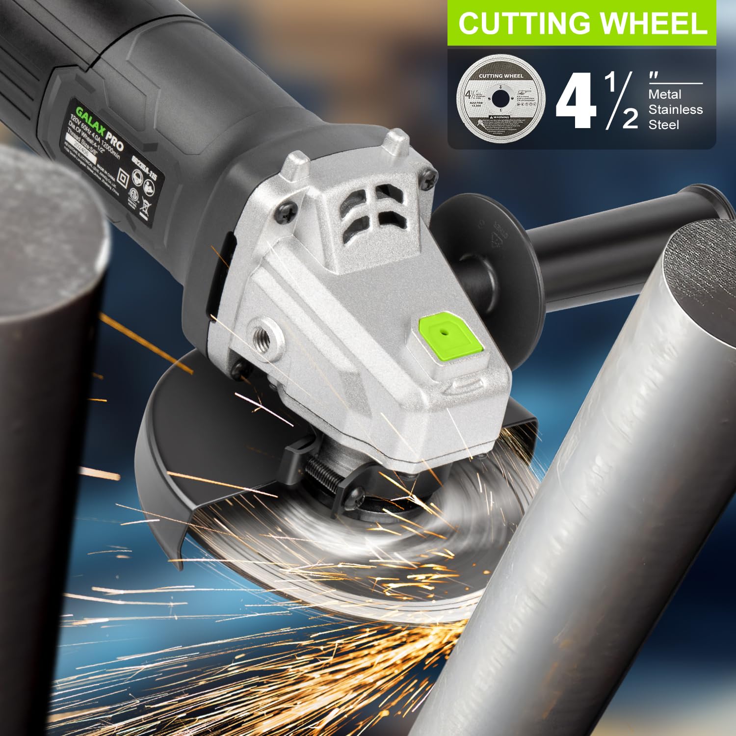 GALAX PRO Electric Angle Grinder Equipped with 4.0 Amps Motor with 4-1/2 inch Corded Angle Grinder 12000RPM with Cutting Grinding Wheels Flap Disc and