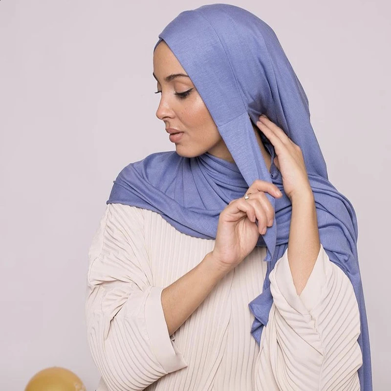Muslim Cross Jersey Instant Hijab Tie-back Instant Shawl Scarf Headband Women Custom Solid Color Headwrap 250520