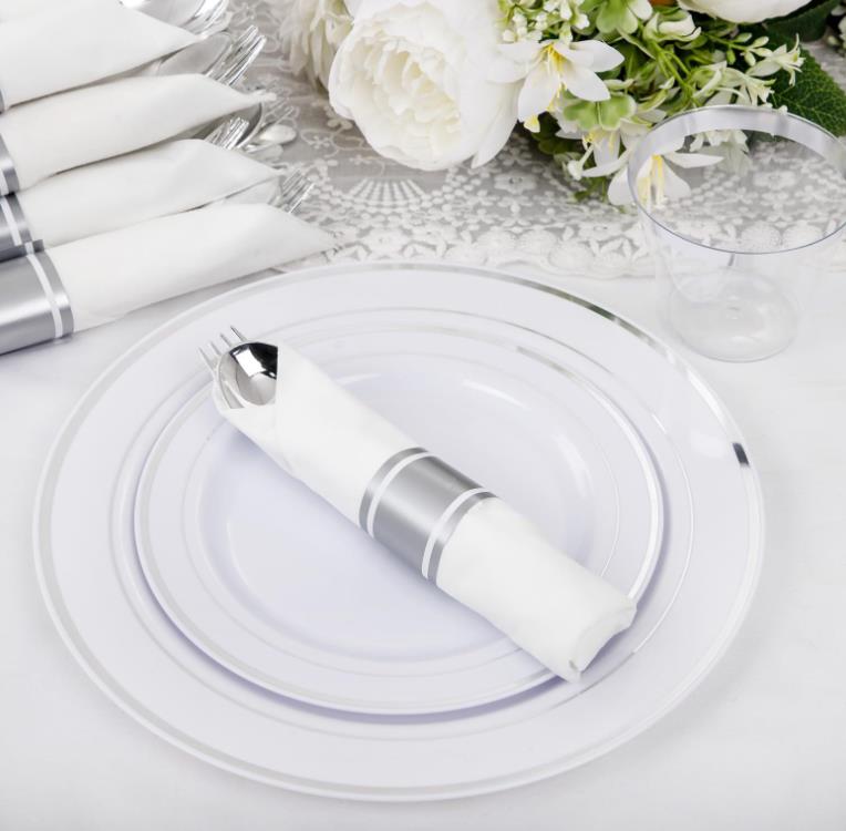 20PCS Plastic Dinnerware Set Guests Clear Gold Disposable Plates for Party Wedding Anniversary
