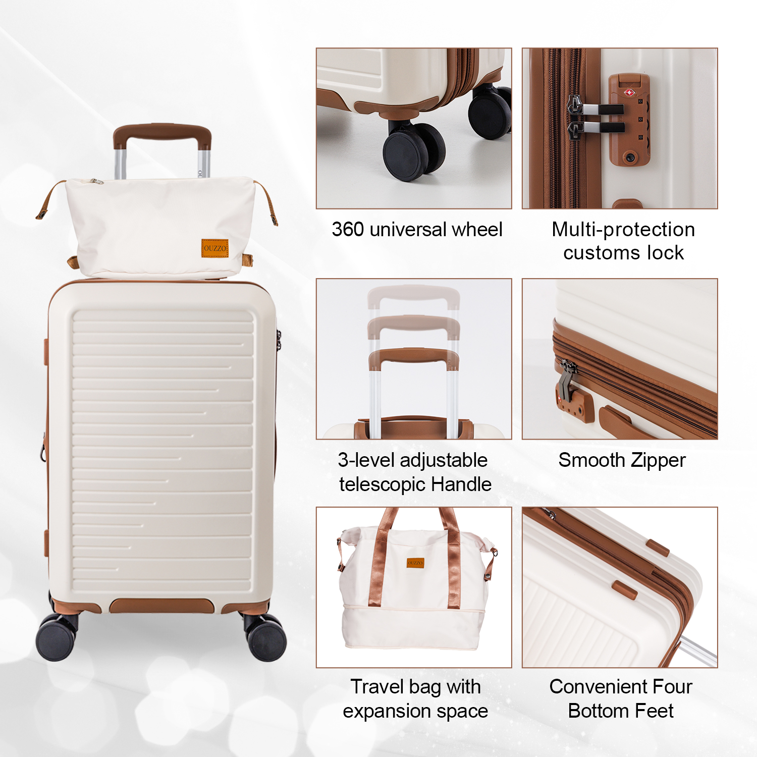 5 Piece Expandable ABS Luggage Sets with TSA Lock, Tote & Makeup Bag for Business & Personal Trips