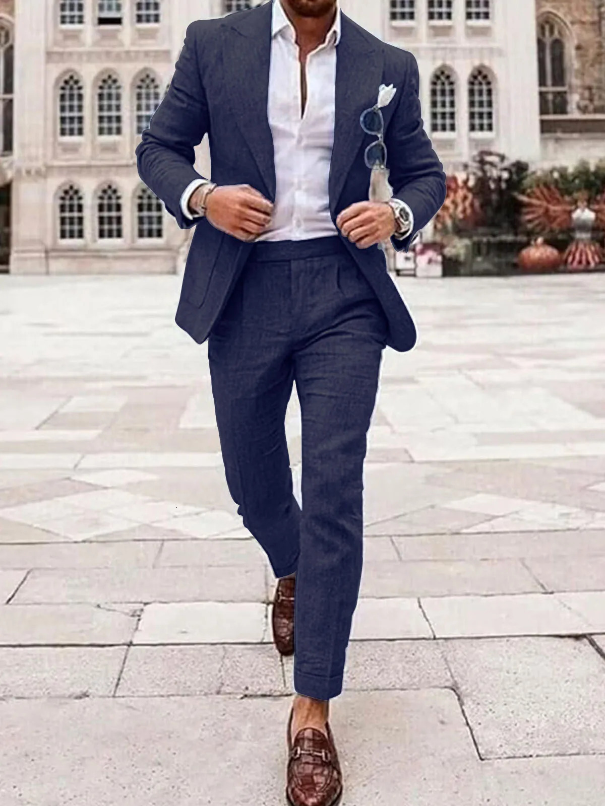 Summer Linen Csaual Suits for Men Slim Fit Peaked Lapel Beach Vacation Solid Tuxedo Trajes Para Hombre Terno Masculino Men Suits 250516