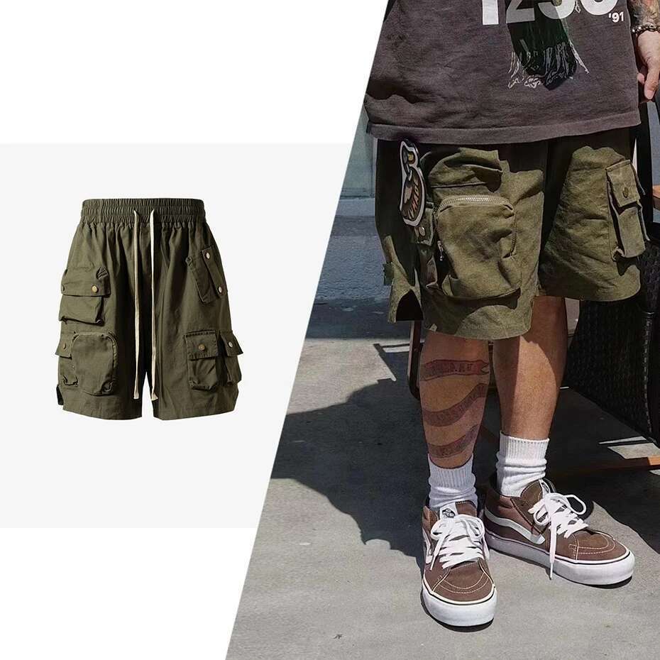 Hip Hop Y2k Streetwear Cargo Multi Pockets Tactical Fashion Man Shorts Techwear Haruku 2023 Summer Casual Short Pants