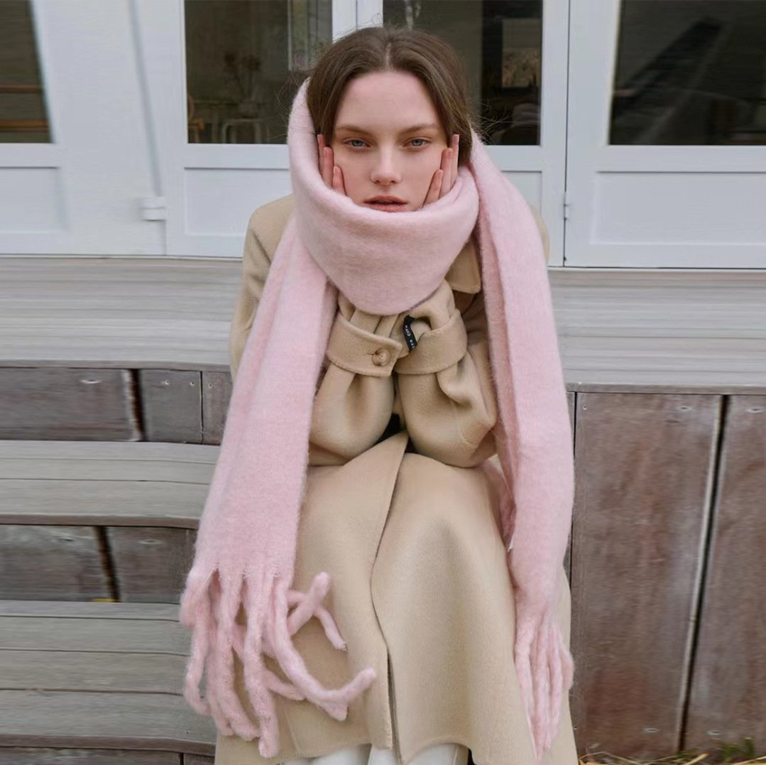 K781 Atmosphere mohair scarf for women winter 2024 new Korean style all-match cold-proof warm neck scarf plaid thickened