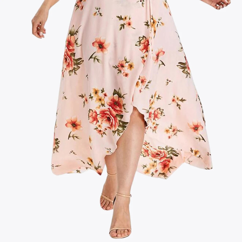 Casual Fashion Printed Dress for Women Summer Flower Print Plus Size Dress Loose Fit Female Sling Dresses 250520