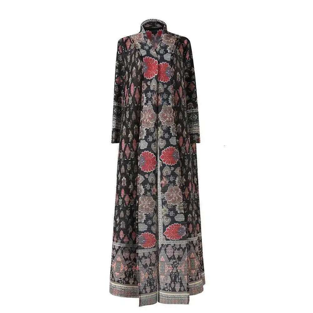 LANMREM Printed Pleated Cardigan For Women Long Sleeves Loose Big Size Female Vintage High End Windbreaker 2025 Spring 2DA5781