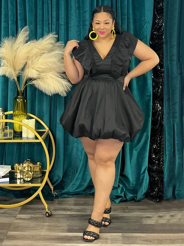 SOMO Plus Size Dresses Solid Occasion Pockets Cute Elegant Office Lady Midi Dress Summer Outfits Wholesale Drop 250520