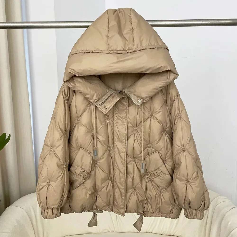 2024 Autumn Winter Korean Style Loose Warm Hooded Women's Thickened 50% White Duck Down Jacket Coat