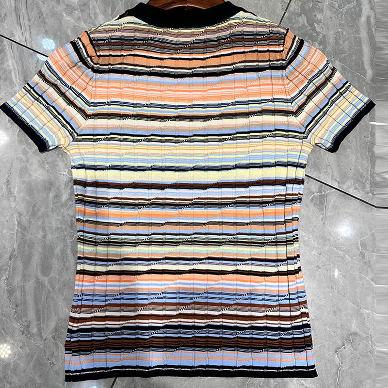 Women's Striped Cotton And Viscose Short Sleeve T-shirt Summer New Arrival Breathable Knit Tops Designer Causal Luxury Clothing S0524