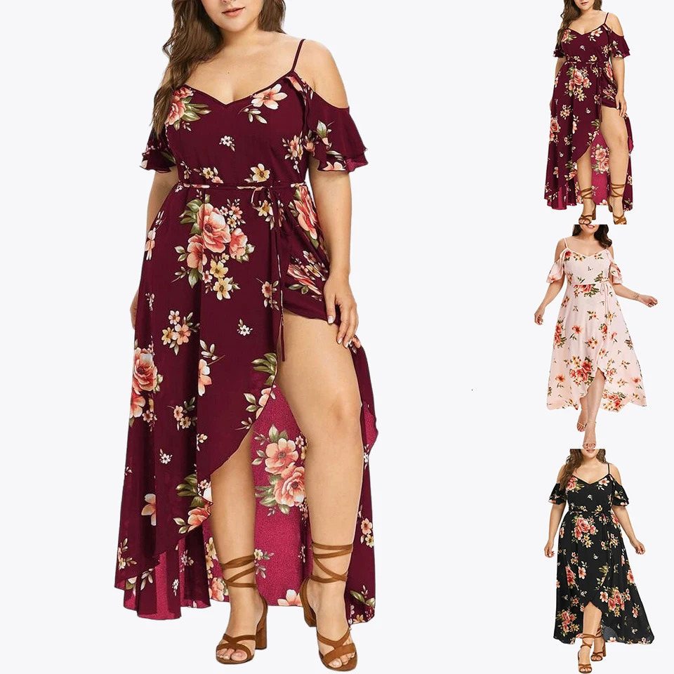 Casual Fashion Printed Dress for Women Summer Flower Print Plus Size Dress Loose Fit Female Sling Dresses 250520
