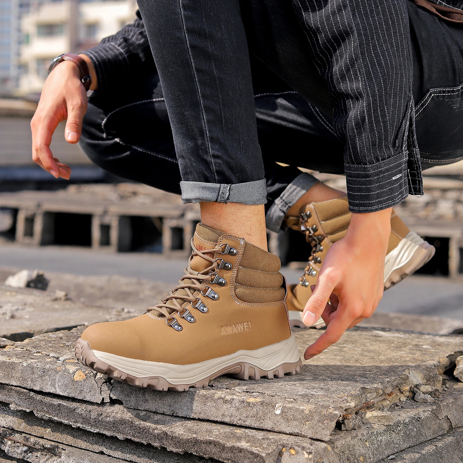 Waterproof Safety Shoes With Steel Toe Cap Work Sneakers Men Work Shoes Puncture-Proof Work Safety Boots Brown Safety Footwear 250516