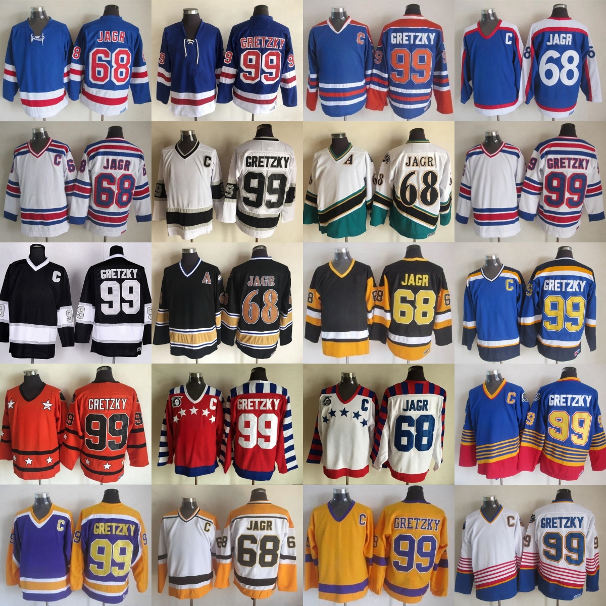 Vintage CCM Hockey 99 Wayne Gretzky Jersey Embroidery Throwback 68 Jaromir Jagr Jerseys Ice Sport Classic Retro 1980 All-Star 1984