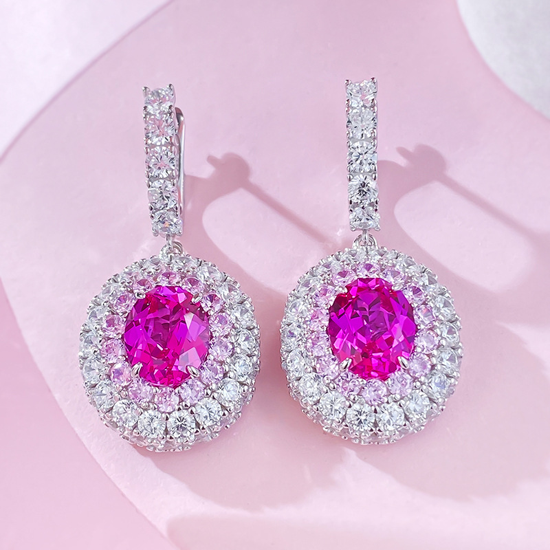 Elegant S925 Silver Pink Sapphire Earrings - Oval Gemstone Drop Earrings for Women | Stylish Fashion Jewelry Wholesale