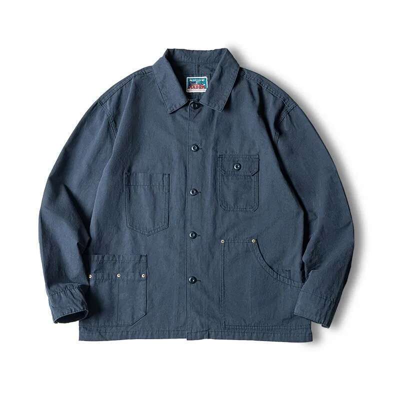 Maden Retro French Jacket Multi-Pocket Lapel Navy Heavyweight Single-Breasted Hunting Coat For Men's Spring And Autumn Tops