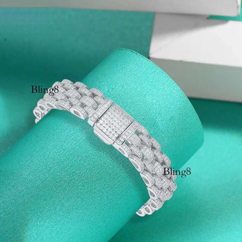 New 15MM Cuban Tennis for Men D VVS1 Full Moissanite S Sterg Sier Plated White Gold Hip Hop Party Bracelet