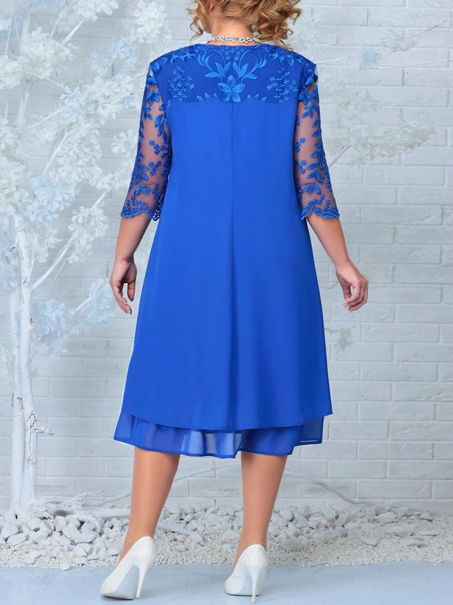 Plus Size Summer Dress Woman Fashion Embroidery Patchwork Elegant Wedding Party Curvy Dresses 250520
