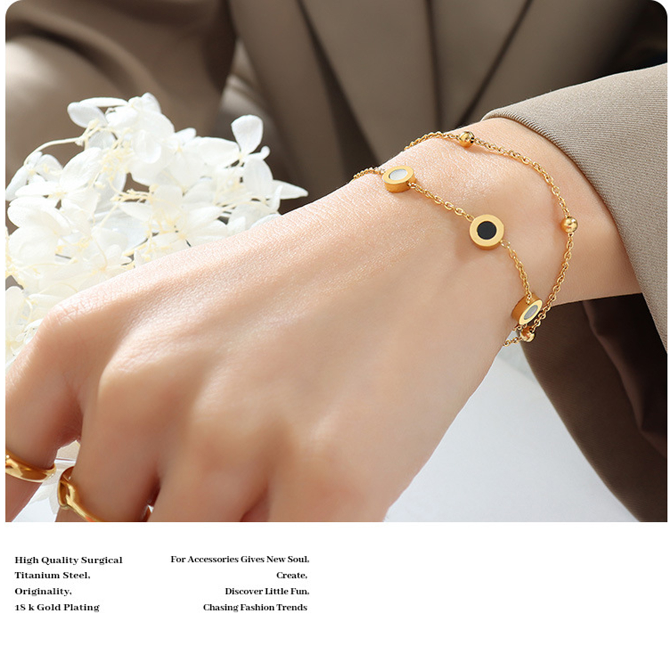 TUPMI 18K Gold Chain Bracelet for Women Girls Minimalist Stainless Steel Roman Style Cuban Chain Double Layer Link Bracelet Balance of Life Yin and Ya