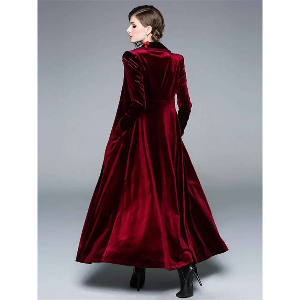 JAMERARY Winter Runway Veet Maxi Women Vintage Notched Collar Wrap Black Thick Warm Long Trench Coat Outwear