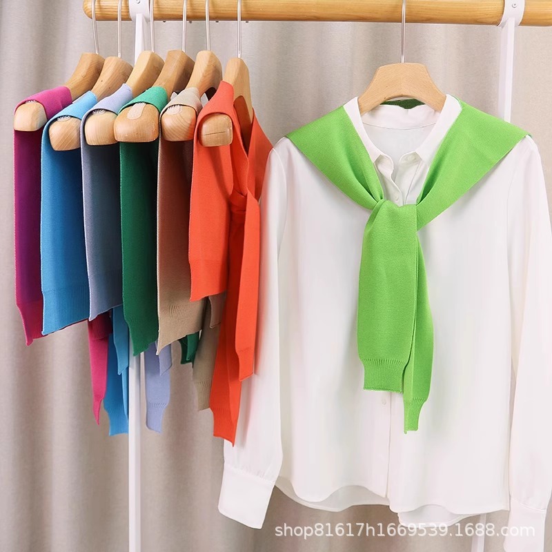 K784 Summer, autumn and winter four seasons striped small shawl outerwear for women thin air-conditioned room protection knitted sunscreen small outer
