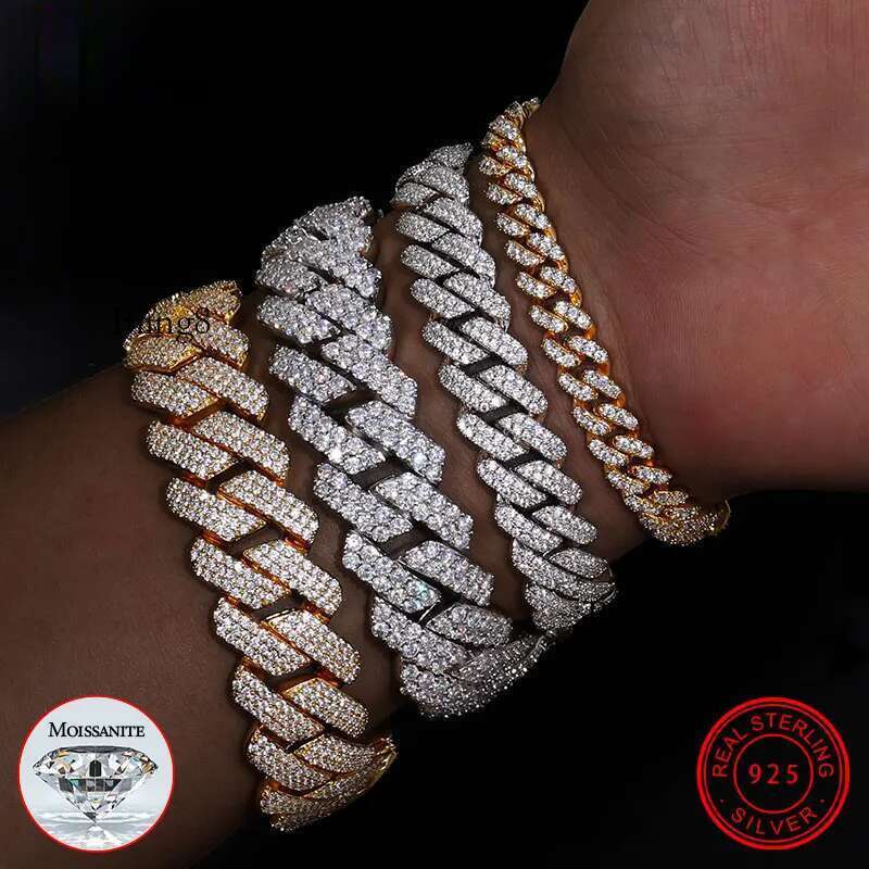 Fine VVS1 D Color Moissanite Cuban Chain S Sier Bracelet For Men Hip Hop Jewelry