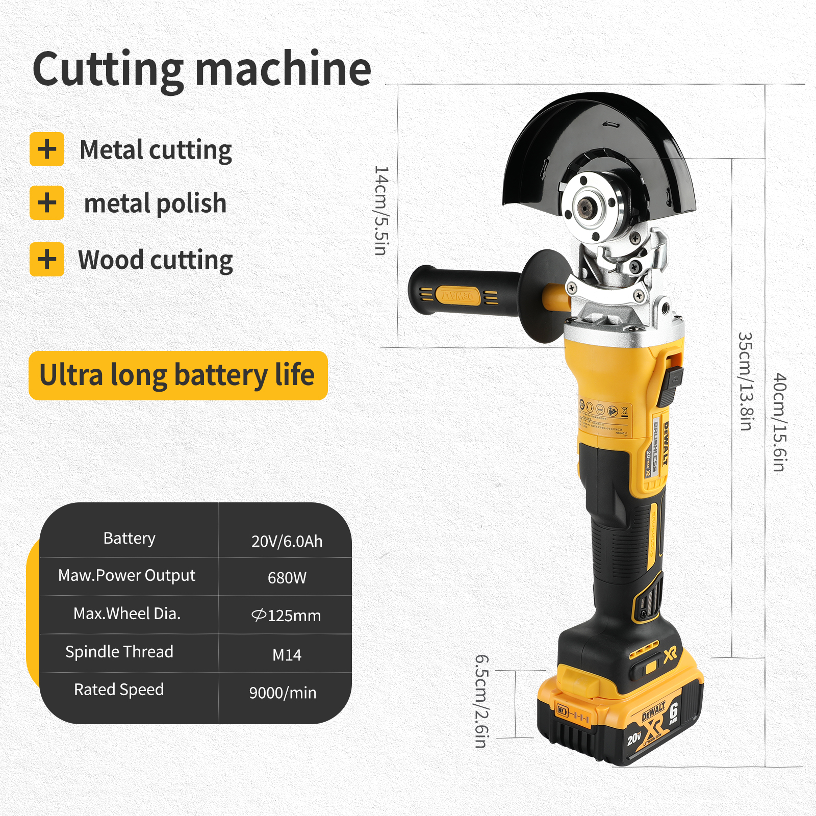 DeWalt DCG405FN Cordless Brushless Angled Grinder with Saw Blade Attachment - 20V MAX