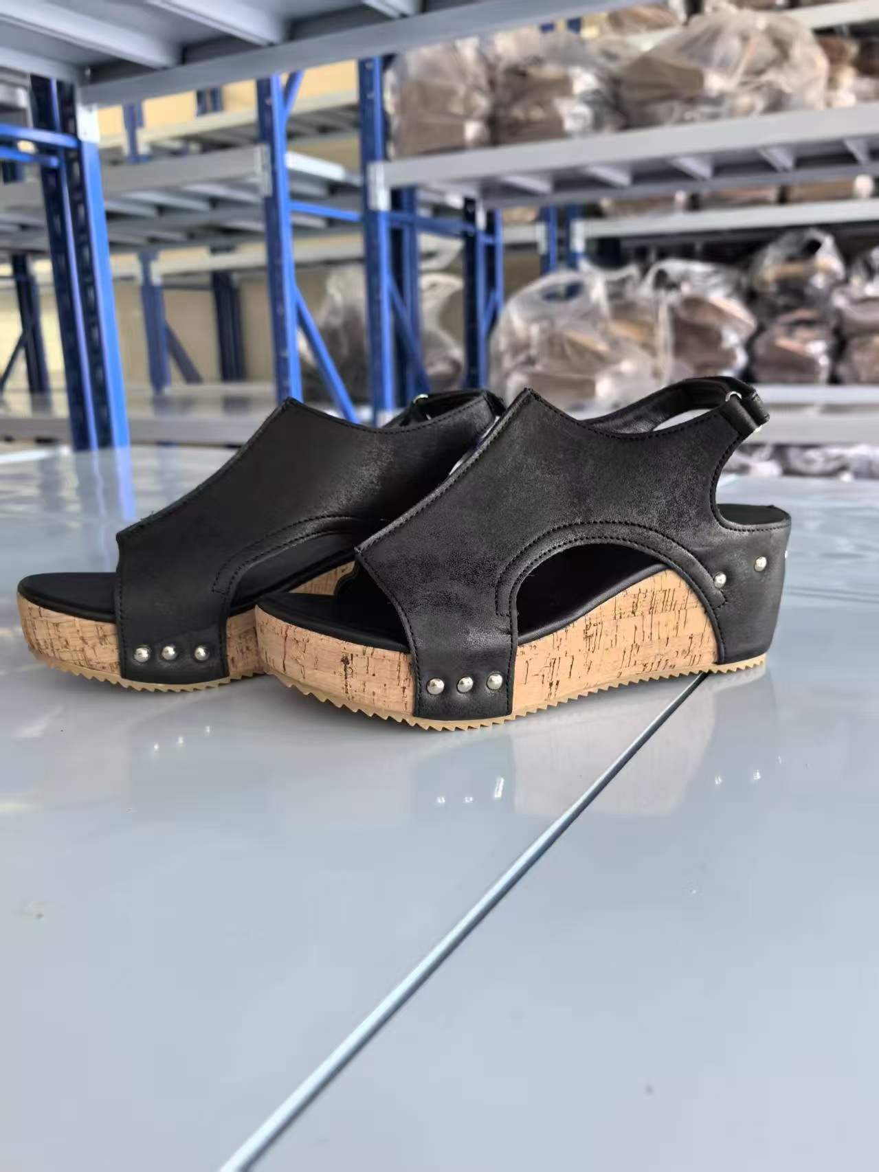 Summer Sandals Anti slip Wedge High Heels Round Head Elegant Black Casual Shoes Womens Plus Size 240528