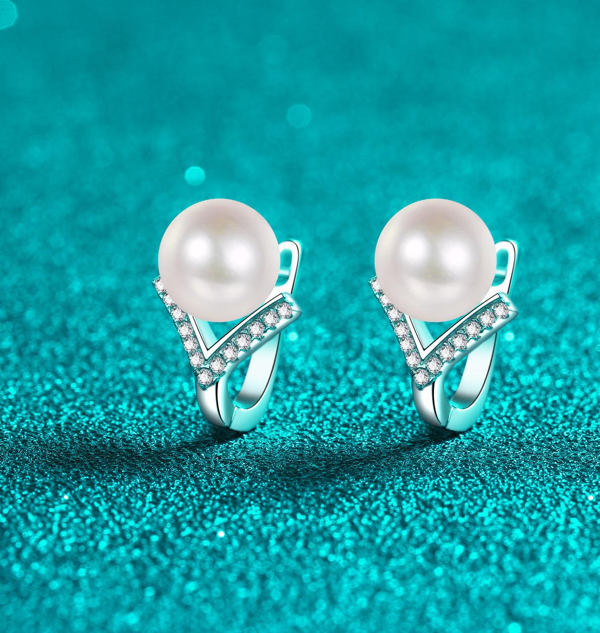 Women's Sterling Silver Jewelry: Luxury 925 Ear Studs Featuring Real Pearls & Mois