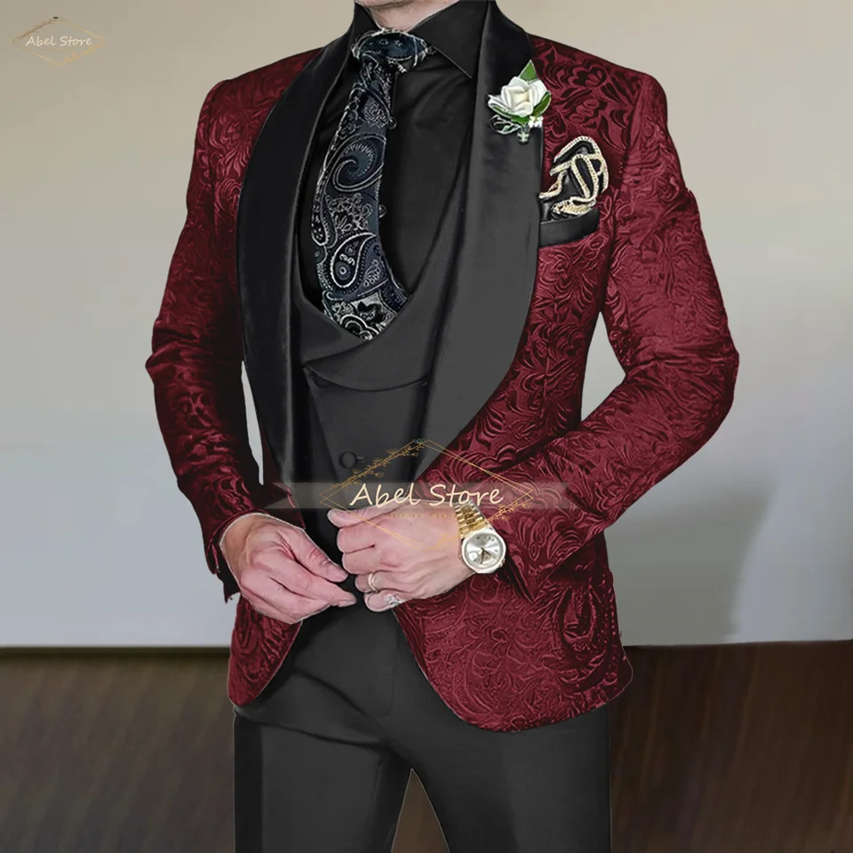 Mens Jacquard Suit 3 Piece Suit Formal Suit Wedding Groom Tuxedo Ball Gown Slim Fit Elegant Fashion Suit 250517