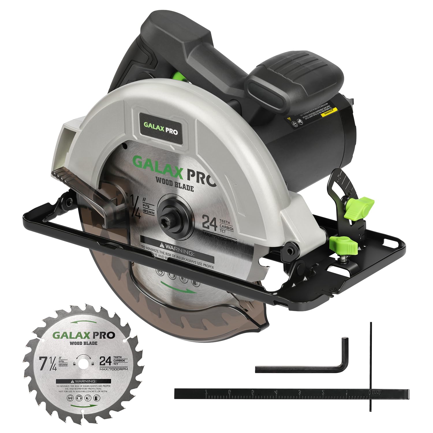 GALAX PRO Power Circular Saw 6000RPM Corded Circular Saw with Adjustable Cutting Depth 2-1/2 Inch to 1-7/8 Inch 7-1/4 Inch Carpentry Saw Blade Ideal f