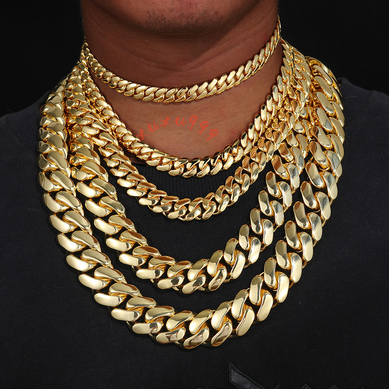Cuban link bracelet necklace brass 14K 18k gold plated 10mm-25mm heavy solid Miami Cuban link men' hip hop necklace